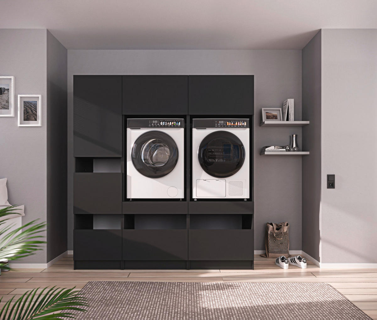MEHRZWECKSCHRANK 50/200/68 cm  in Anthrazit  - Anthrazit/Schwarz, Design, Holzwerkstoff/Metall (50/200/68cm) - Milino