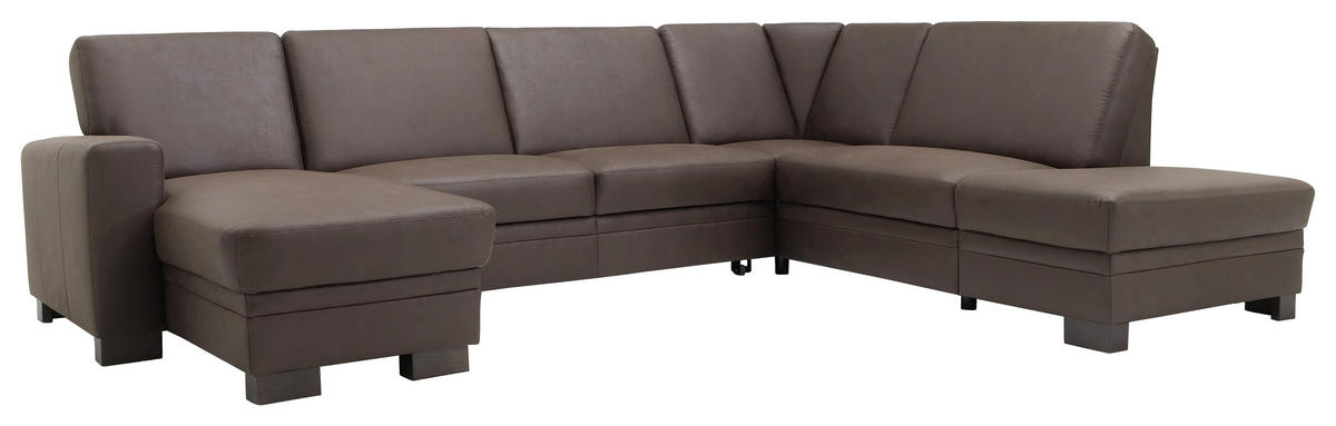 WOHNLANDSCHAFT in Flachgewebe Braun  - Braun, Design, Holz/Textil (163/319/241cm) - Beldomo System