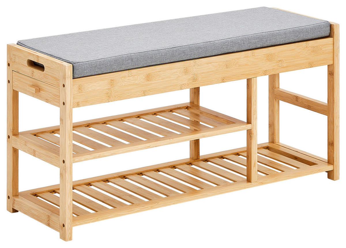 LAVICE S BOTNÍKEM, šedá, přírodní barvy, 90/45/30 cm - šedá/přírodní barvy, Basics, textil/přírodní materiály (90/45/30cm) - Xora