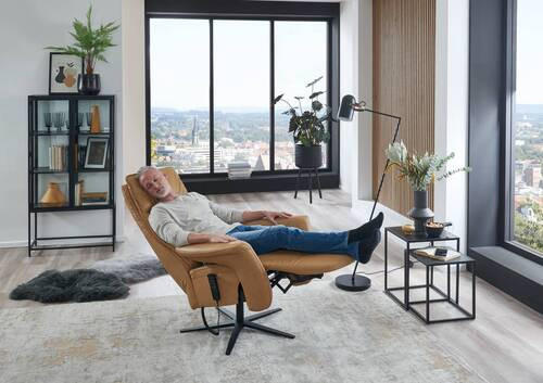 RELAXSESSEL Echtleder    - Gelb/Schwarz, Design, Leder/Metall (83/123/87cm) - Valdera