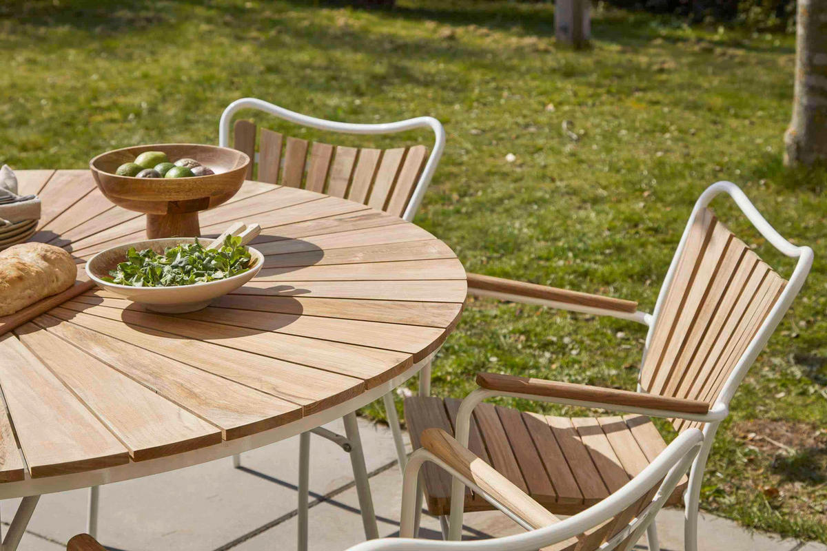 GARTENSTUHL in Holz Teakfarben, Weiß Hochglanz  - Weiß Hochglanz/Teakfarben, KONVENTIONELL, Holz/Metall (58,5/78/56,5cm) - Gardenson