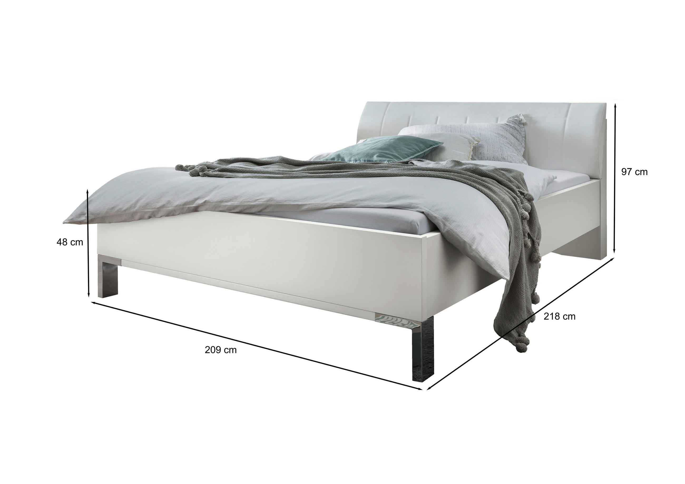 Thumbnail - Dieter Knoll Bett, Weiß, Textil, 200x200 cm, ISO 9001, Made in Germany, gepolstertes Kopfteil, in verschiedenen Größen e...