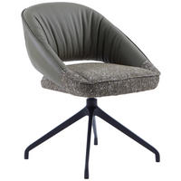 ARMLEHNSTUHL  Sitzfläche 360° drehbar, automatische Rückholfunktion Webstoff Echtleder  Schwarz, Graugrün  - Schwarz/Graugrün, Design, Leder/Textil (61/81/66cm) - Dieter Knoll