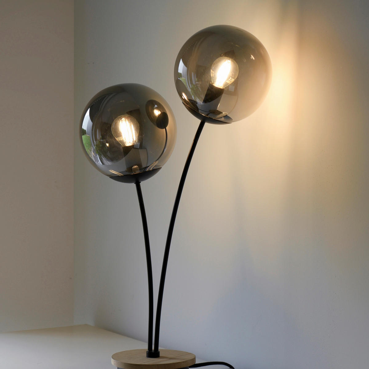 TISCHLEUCHTE 33,5/16/60 cm   - Schwarz, Natur, Glas/Holz (33,5/16/60cm)
