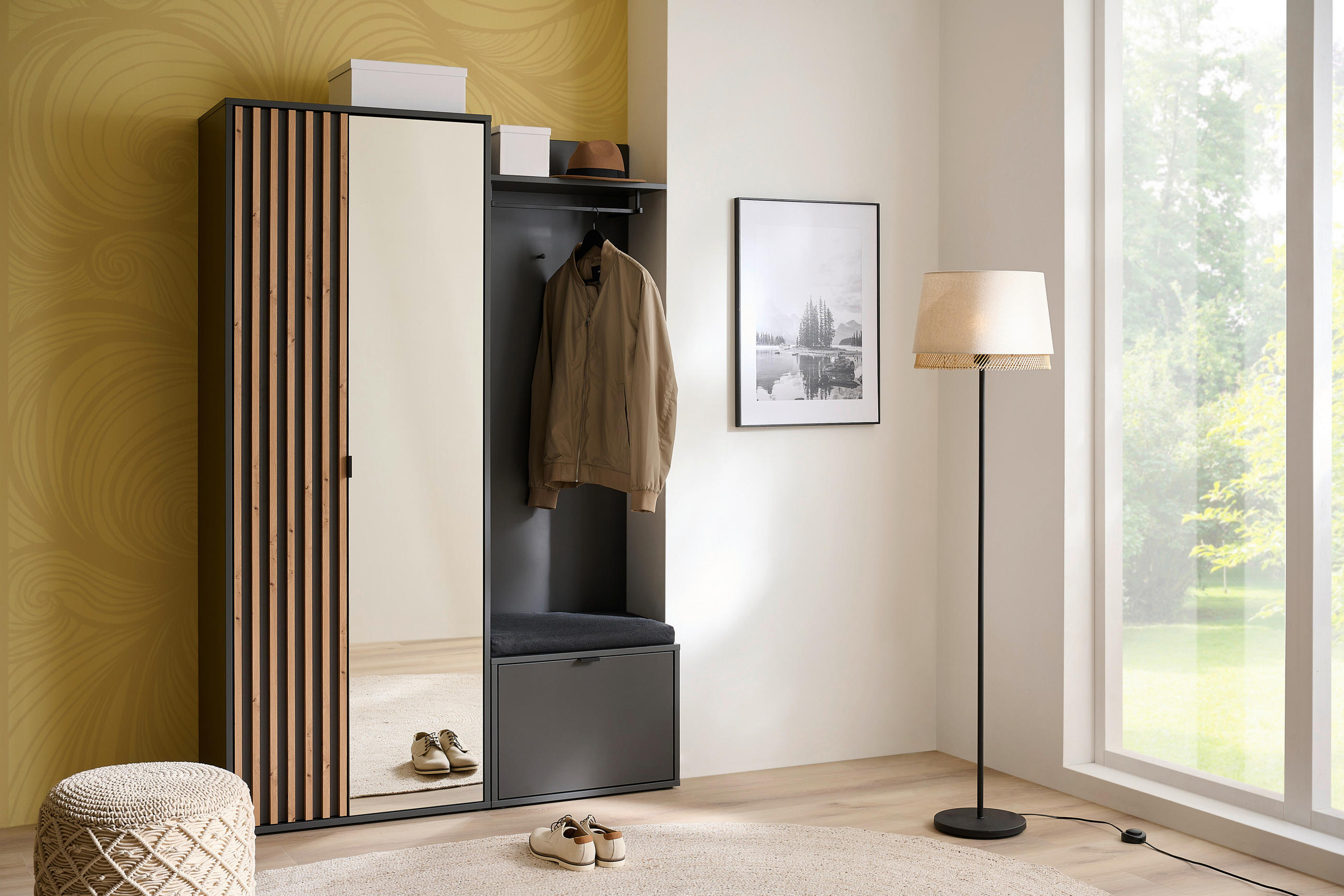 GARDEROBE in 135/198/40 cm - Graphitfarben/Eiche Artisan, Design, Glas/Holzwerkstoff (135/198/40cm) - Voleo