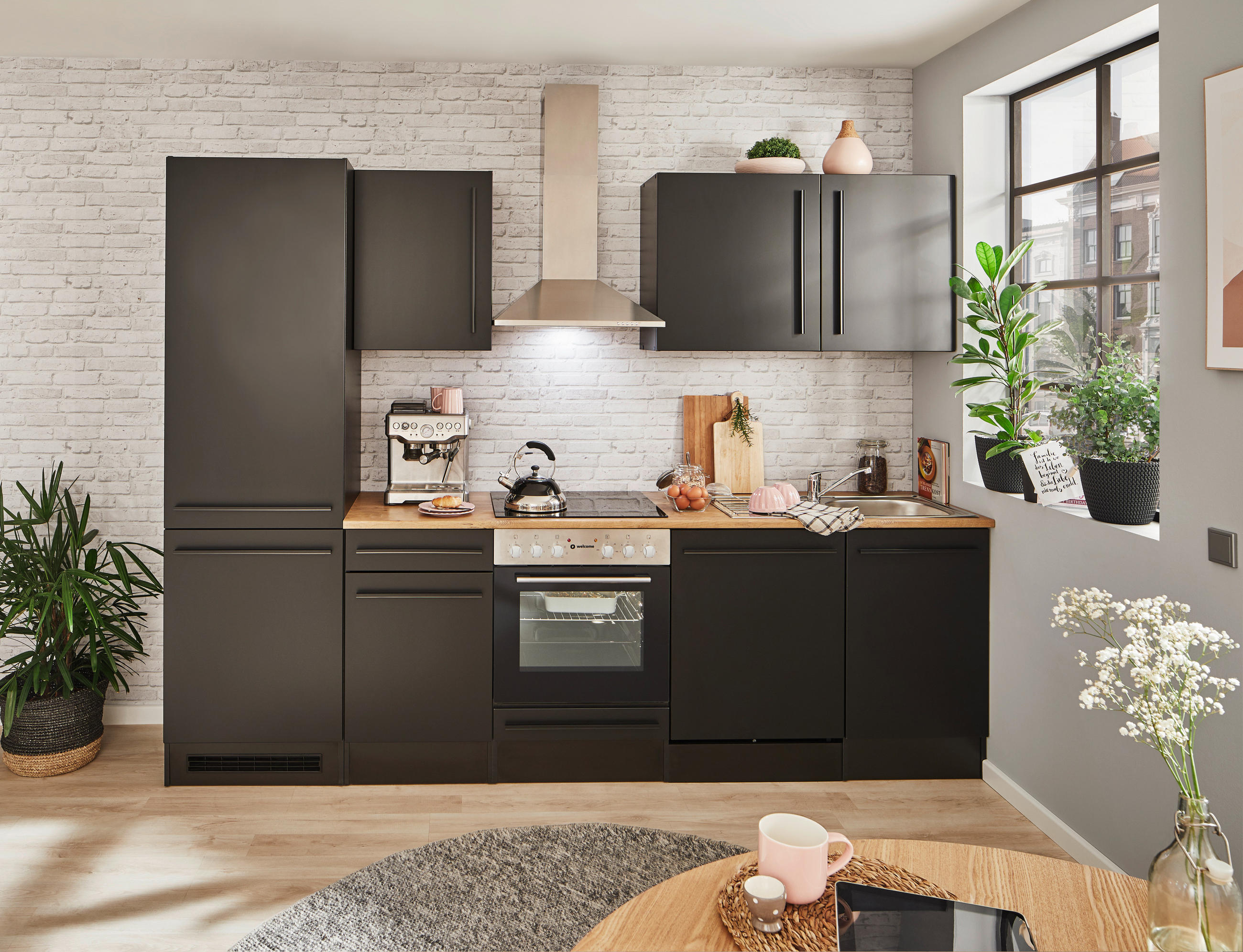 KÜCHENBLOCK 280 cm   in Schwarz  - Eichefarben/Anthrazit, LIFESTYLE, Holzwerkstoff/Kunststoff (280cm) - MID.YOU