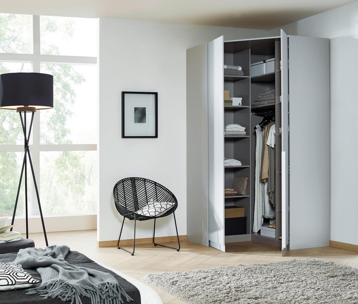 HÖRNGARDEROB 117/229/117 cm  - aluminiumfärg/ljusgrå, Modern, trämaterial (117/229/117cm) - Rauch Möbel