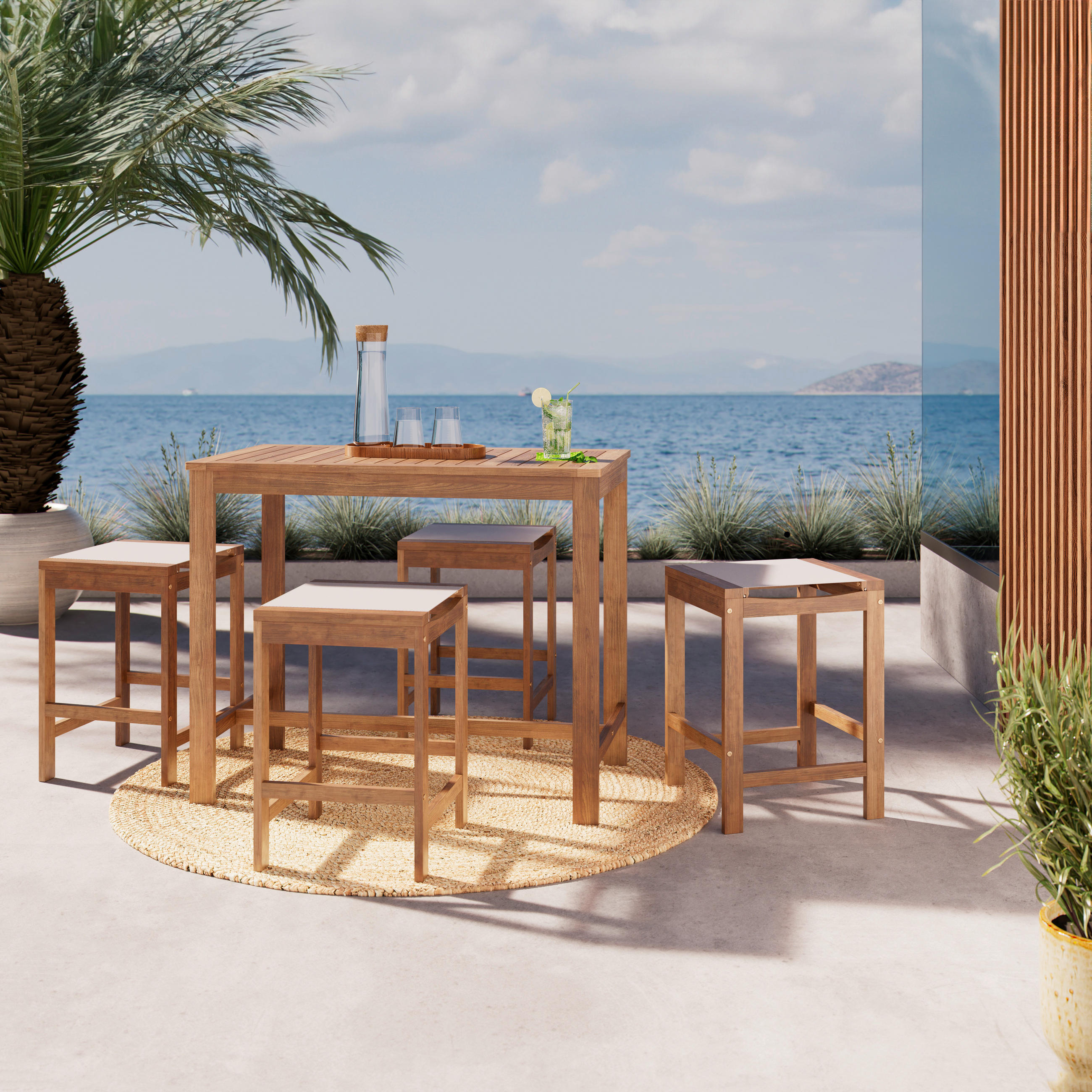 GARTENBARSET Akazie vollmassiv  - Grau/Teakfarben, MODERN, Holz/Kunststoff (110/40/60/46/90/61cm) - Ambia Garden