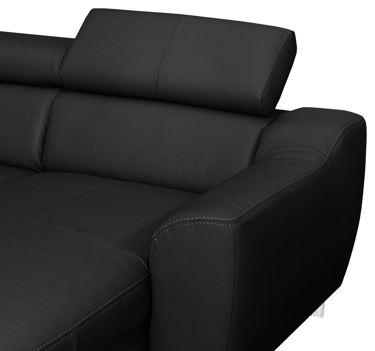 WOHNLANDSCHAFT in Lederlook Echtleder Schwarz  - Chromfarben/Schwarz, Design, Leder/Textil (208/315/175cm) - Livetastic