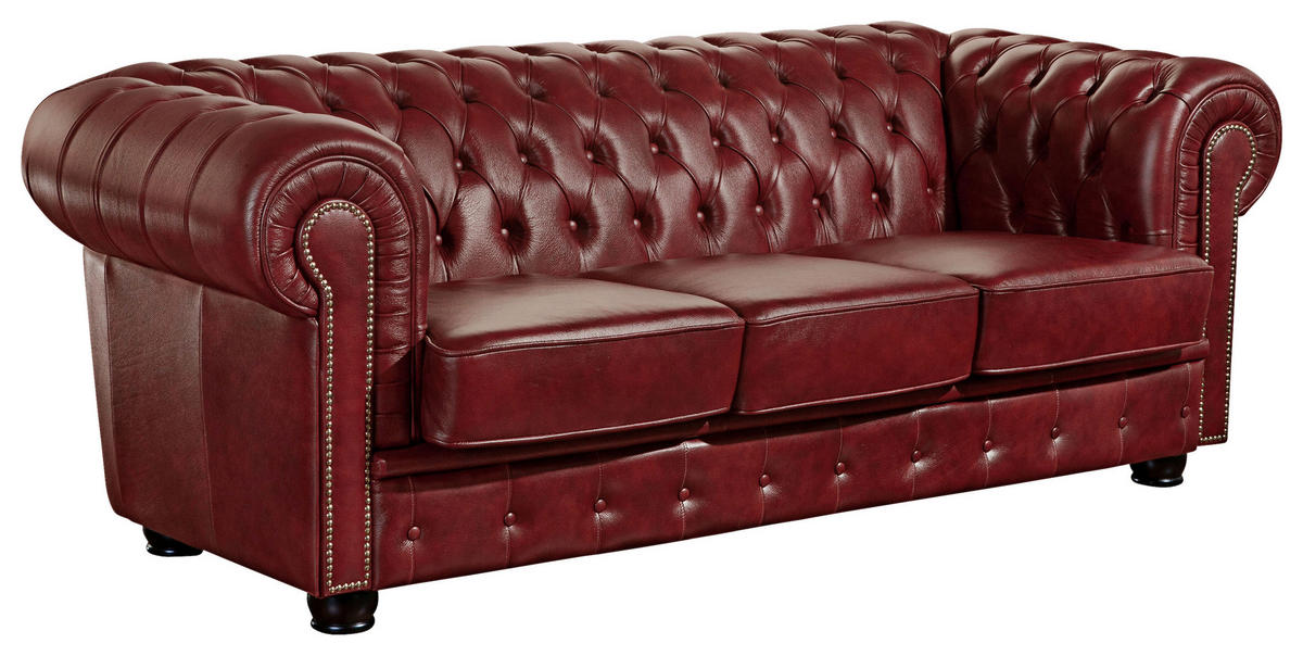 CHESTERFIELD-SOFA Echtleder Rot  - Rot/Nussbaumfarben, Konventionell, Leder/Holzwerkstoff (200/74/98cm) - Max Winzer