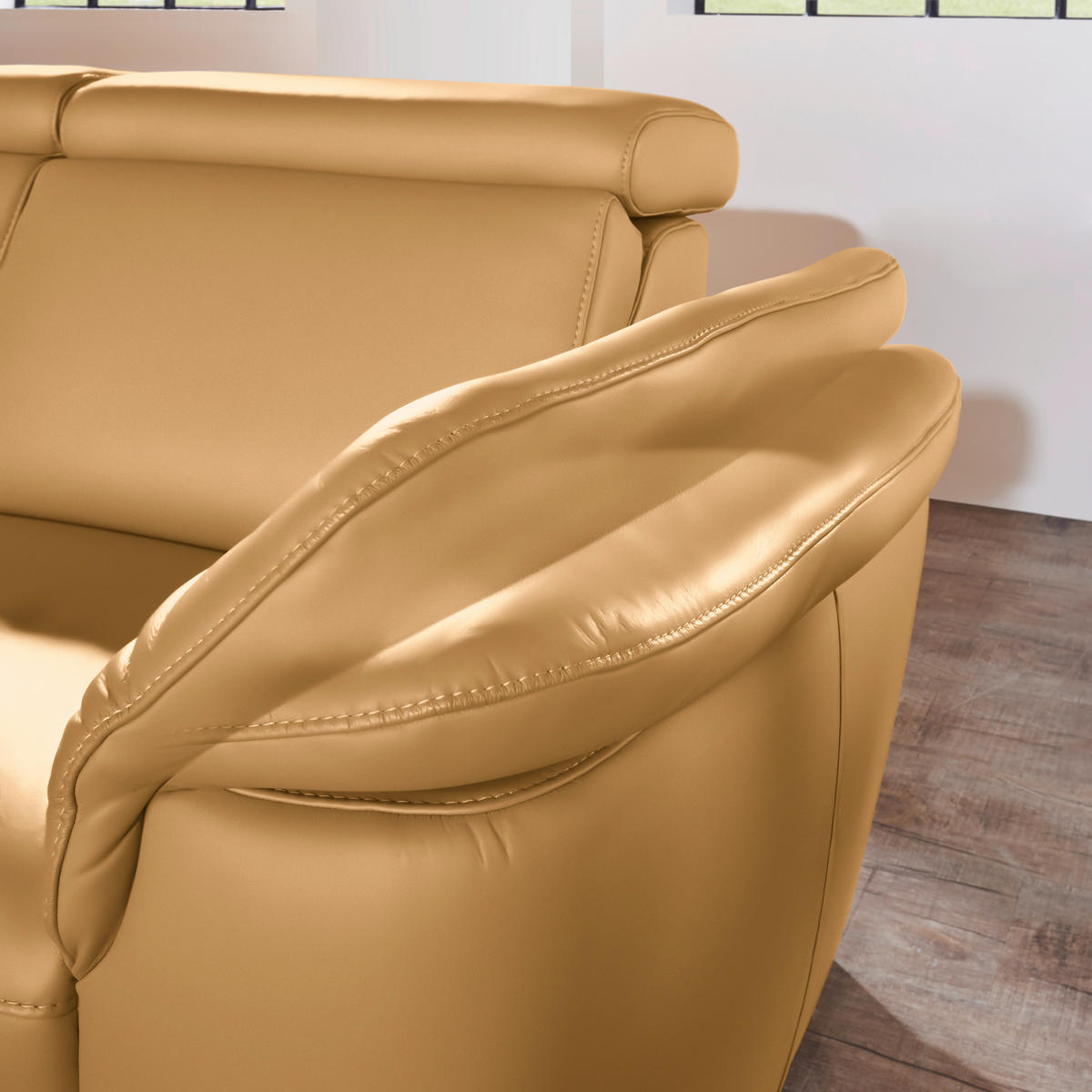 ECKSOFA in Echtleder Cognac  - Cognac/Alufarben, Design, Leder/Metall (239/271cm) - Cantus
