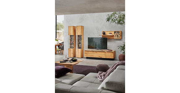 WOHNWAND  in Eichefarben  298/205,7/53,7 cm  - Eichefarben/Schwarz, Natur, Glas/Holz (298/205,7/53,7cm) - Valnatura