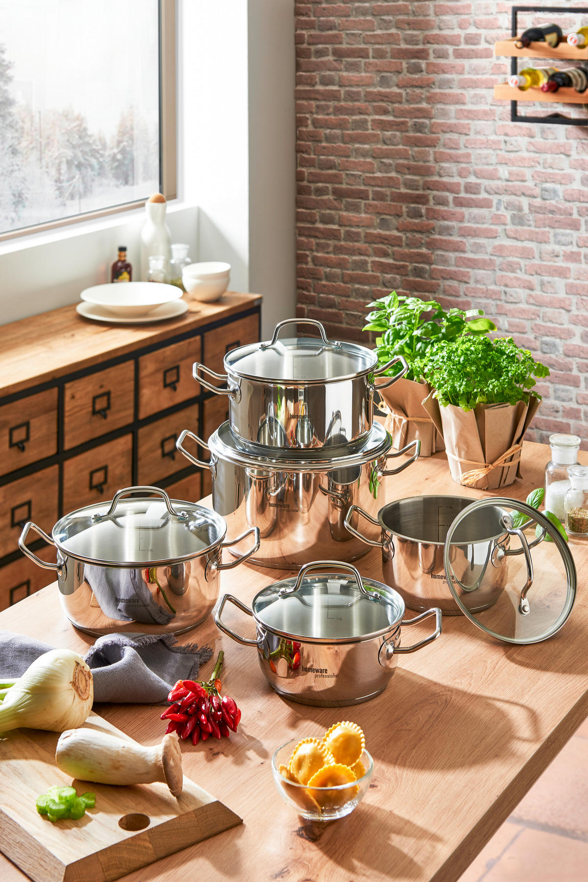 FŐZŐEDÉNYKÉSZLET 5 részes  - nemesacél/áttetsző, Basics, Üveg/fém - Homeware Profession.