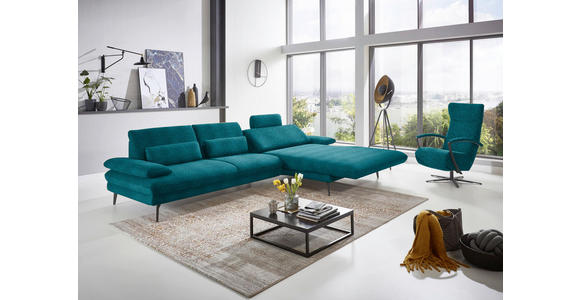 ECKSOFA in Chenille Petrol 310/180 cm - Petrol/Schwarz, Design, Textil/Metall (310/180cm) - Dieter Knoll