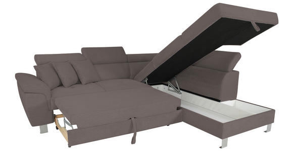 ECKSOFA inkl. Funktionen Anthrazit Cord  - Anthrazit/Silberfarben, Design, Textil/Metall (257/226cm) - Xora