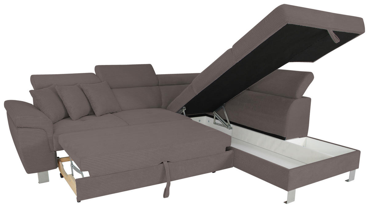 ECKSOFA inkl. Funktionen Anthrazit Cord  - Anthrazit/Silberfarben, Design, Textil/Metall (257/226cm) - Xora