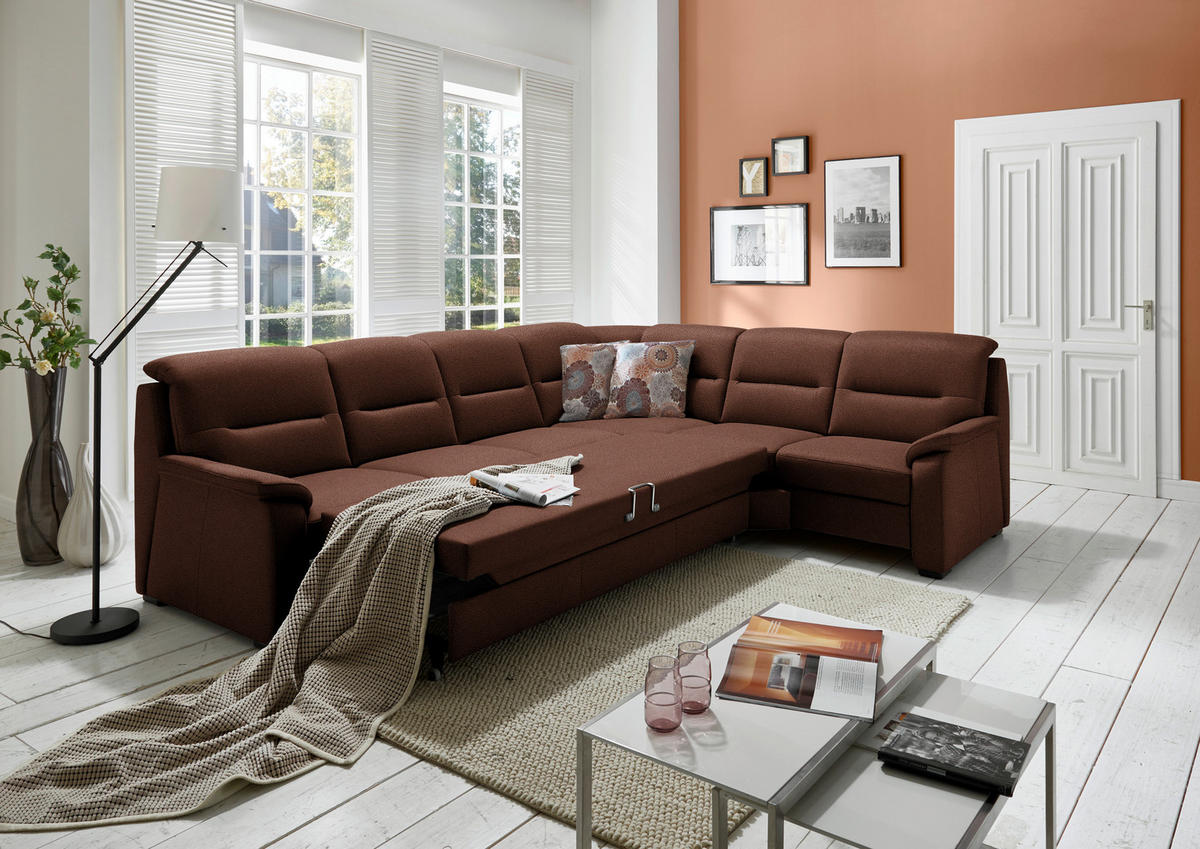 ECKSOFA in Mikrofaser Braun  - Schwarz/Braun, Konventionell, Holz/Textil (303/245cm) - Beldomo Comfort
