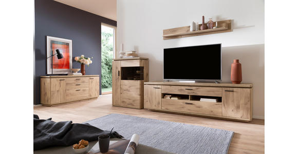 WOHNWAND 3-teilig  in Eichefarben  310/181/50 cm  - Eichefarben/Anthrazit, KONVENTIONELL, Glas/Holzwerkstoff (310/181/50cm) - Cantus