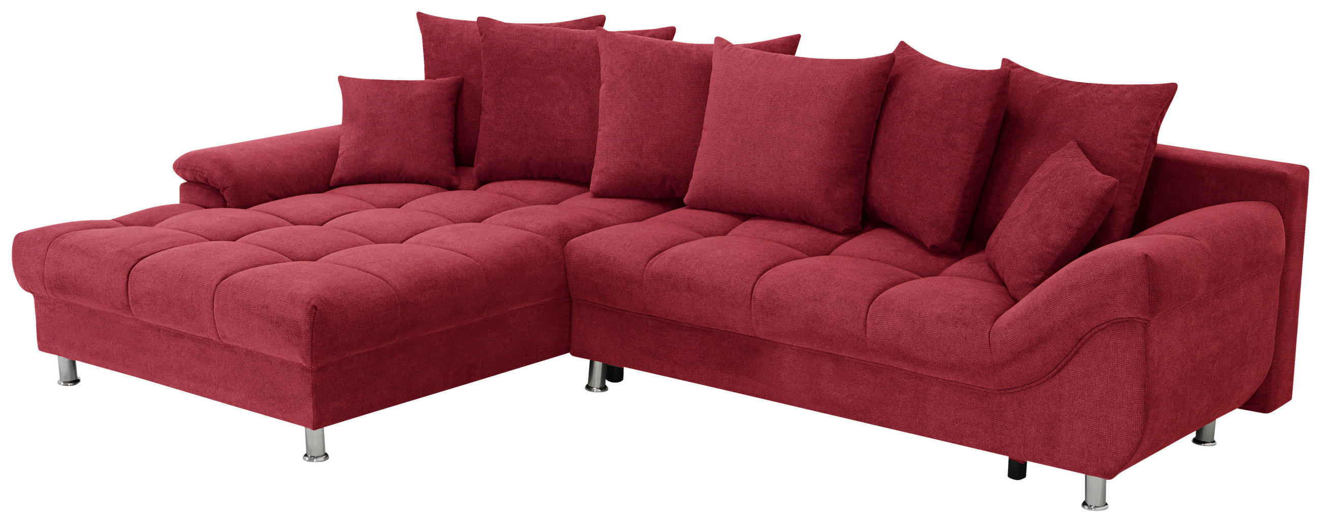 ECKSOFA ERICE Rot Flachgewebe, Mikrofaser  - Chromfarben/Rot, Design, Kunststoff/Textil (198/312cm) - Livetastic