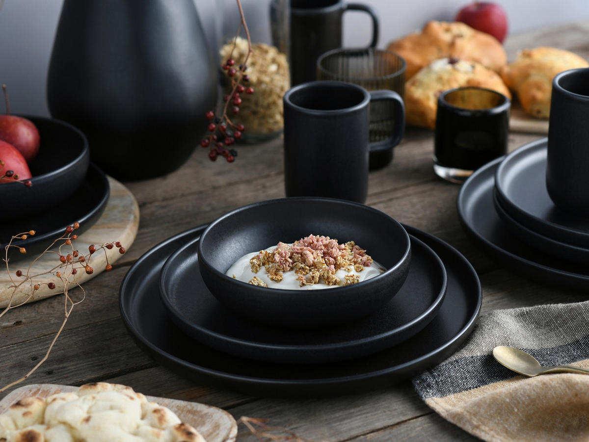KOMBISERVICE Uno Black 16-teilig  - Schwarz, Trend, Keramik - Creatable