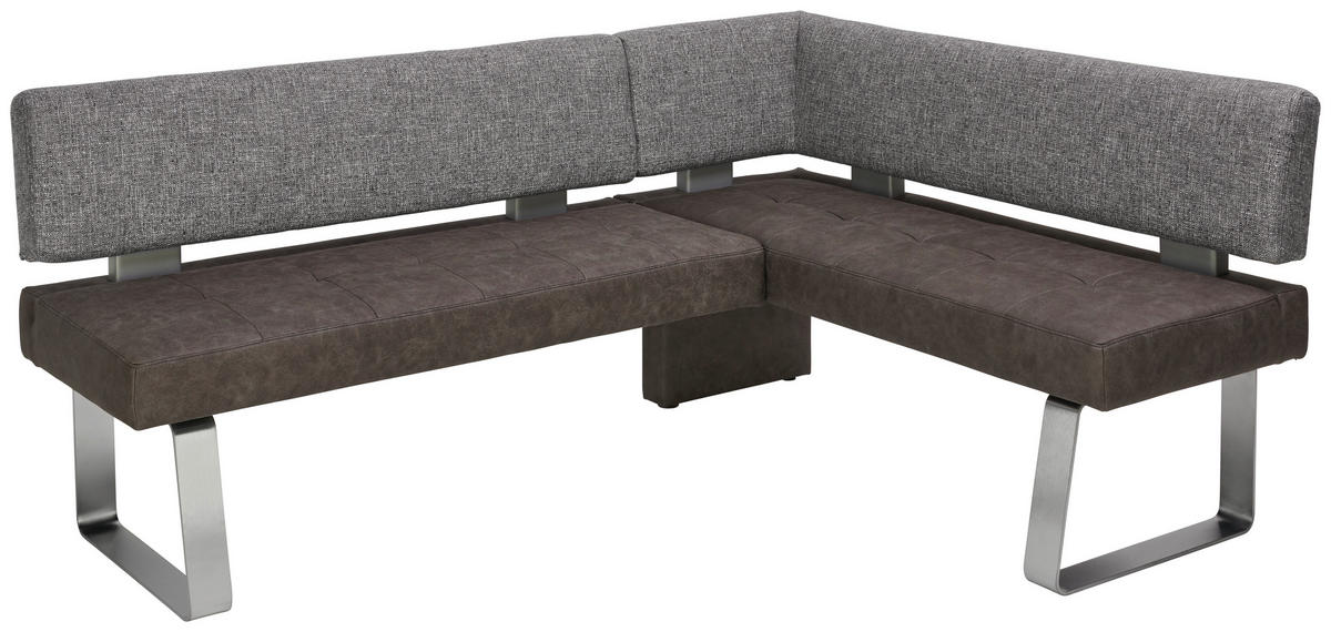 ECKBANK 203/133 cm Flachgewebe, Mikrofaser Grau, Edelstahlfarben Metall   - Edelstahlfarben/Grau, Design, Textil/Metall (203/133cm) - Moderano