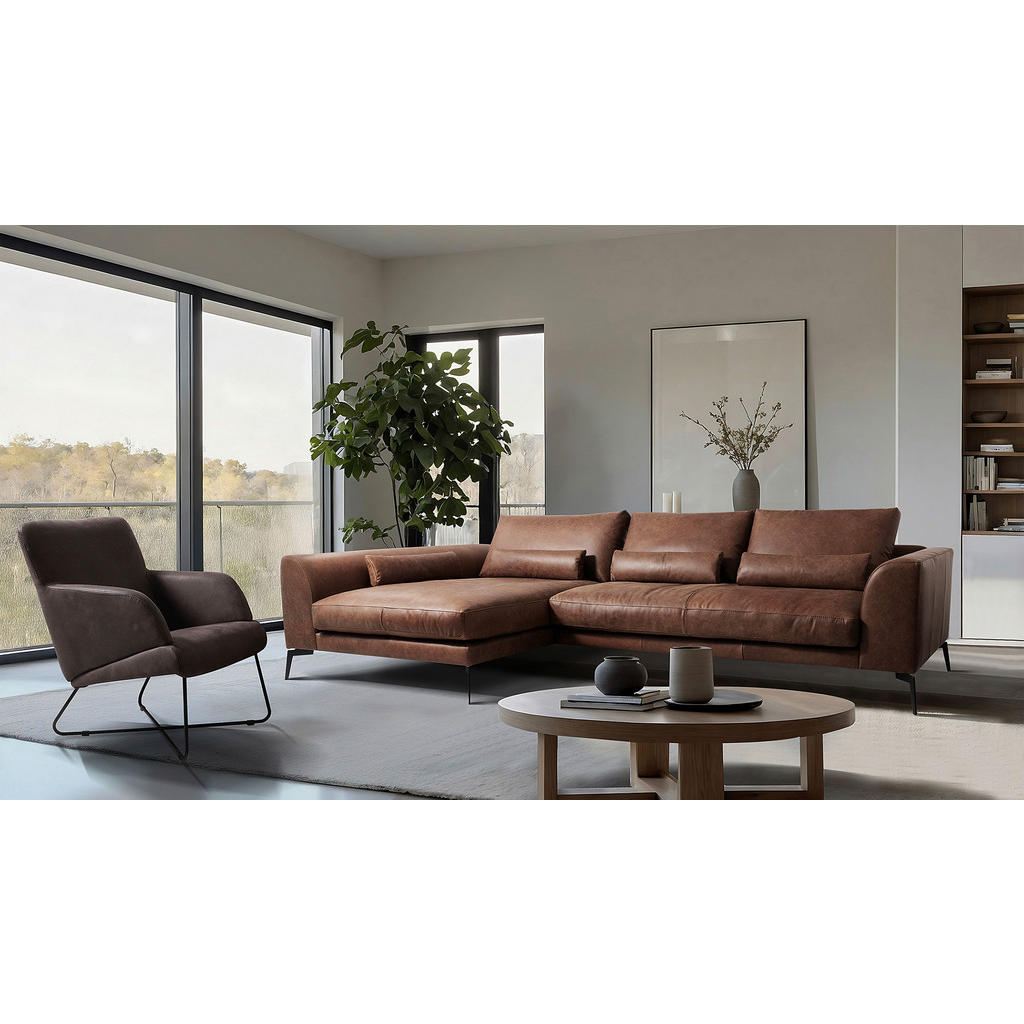 Thumbnail - Livetastic Ecksofa, Braun, Leder, Echtleder, Anilinleder, 3-Sitzer, Füllung: Schaumstoff,Silikon, Ottomane links, L-Form...