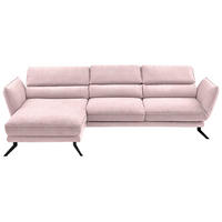 ECKSOFA Valdera in Velours Hellrosa  153/283 cm  - Hellrosa/Schwarz, Design, Textil/Metall (153/283cm) - Valdera