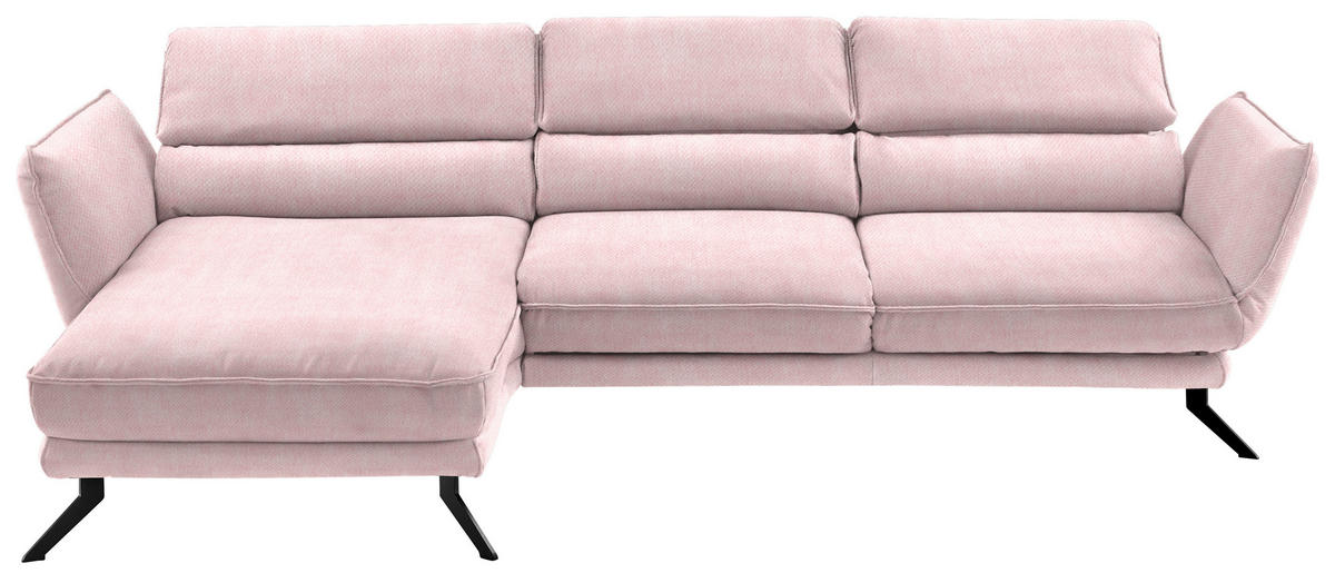 ECKSOFA Valdera in Velours Hellrosa  153/283 cm  - Hellrosa/Schwarz, Design, Textil/Metall (153/283cm) - Valdera