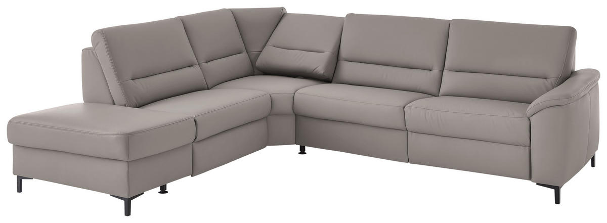 ECKSOFA  in Echtleder Hellgrau  249/290 cm  - Hellgrau/Schwarz, KONVENTIONELL, Leder/Metall (249/290cm) - Beldomo Premium