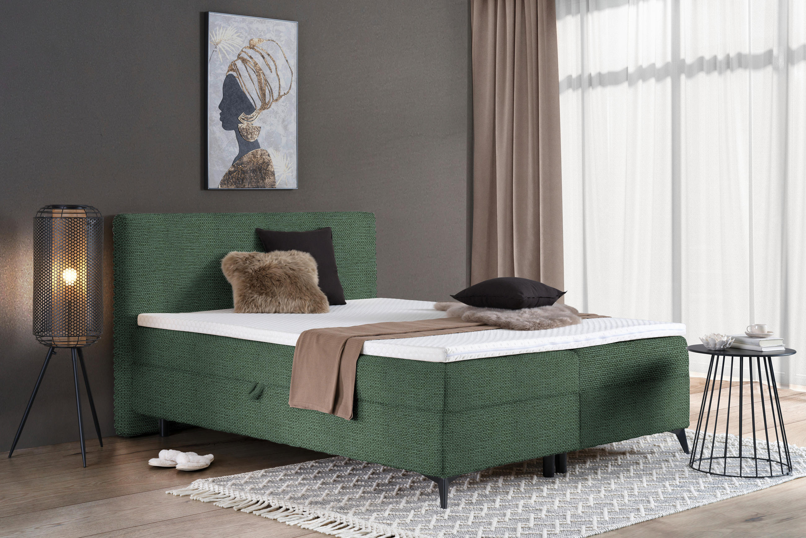 BOXBETT 160/200 cm  in Grün  - Schwarz/Grün, Design, Holz/Holzwerkstoff (160/200cm) - Xora
