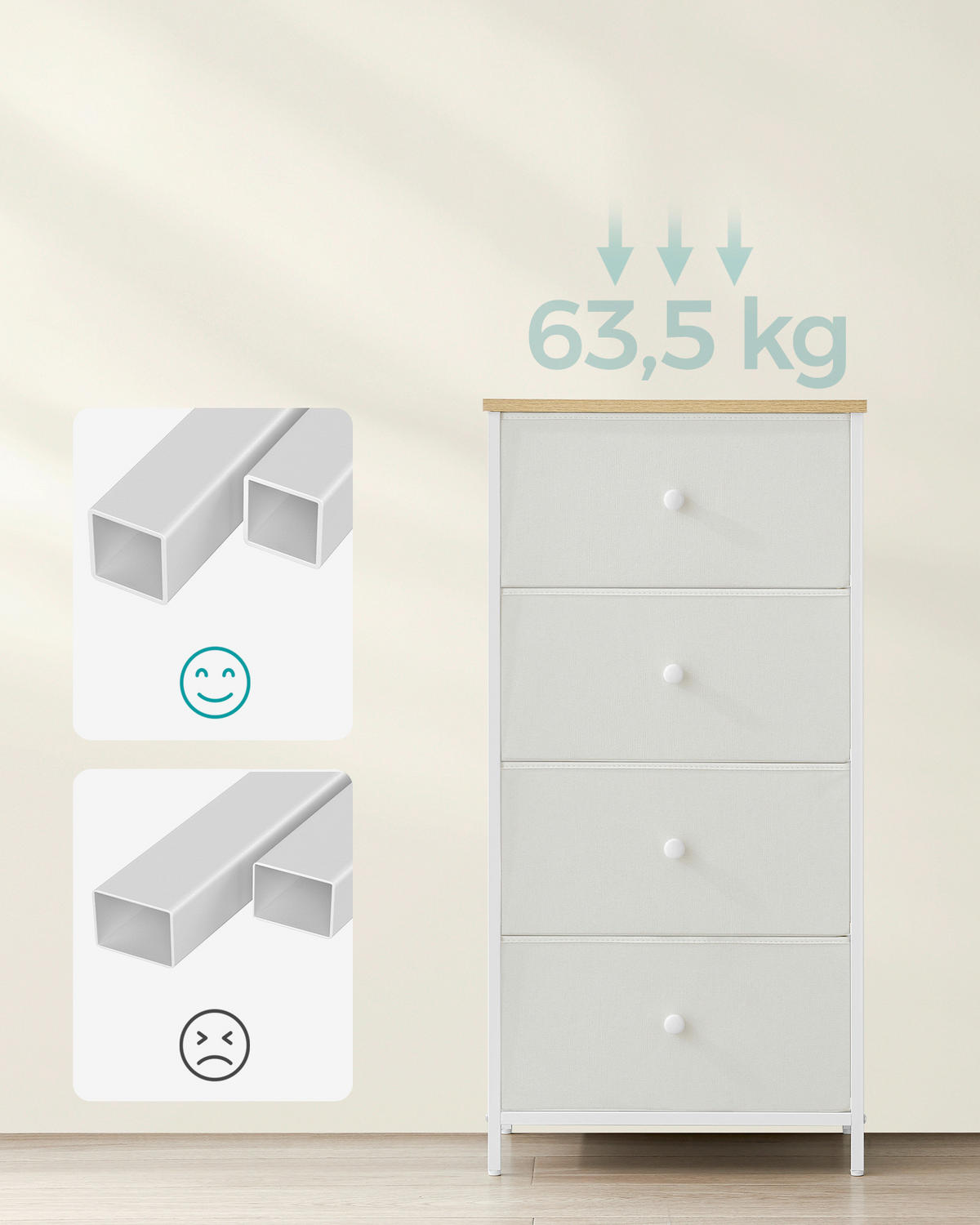 KOMODA, biela, farba duba, 45/91,7/30 cm - biela/farba duba, Basics, kov/kompozitné drevo (45/91,7/30cm)