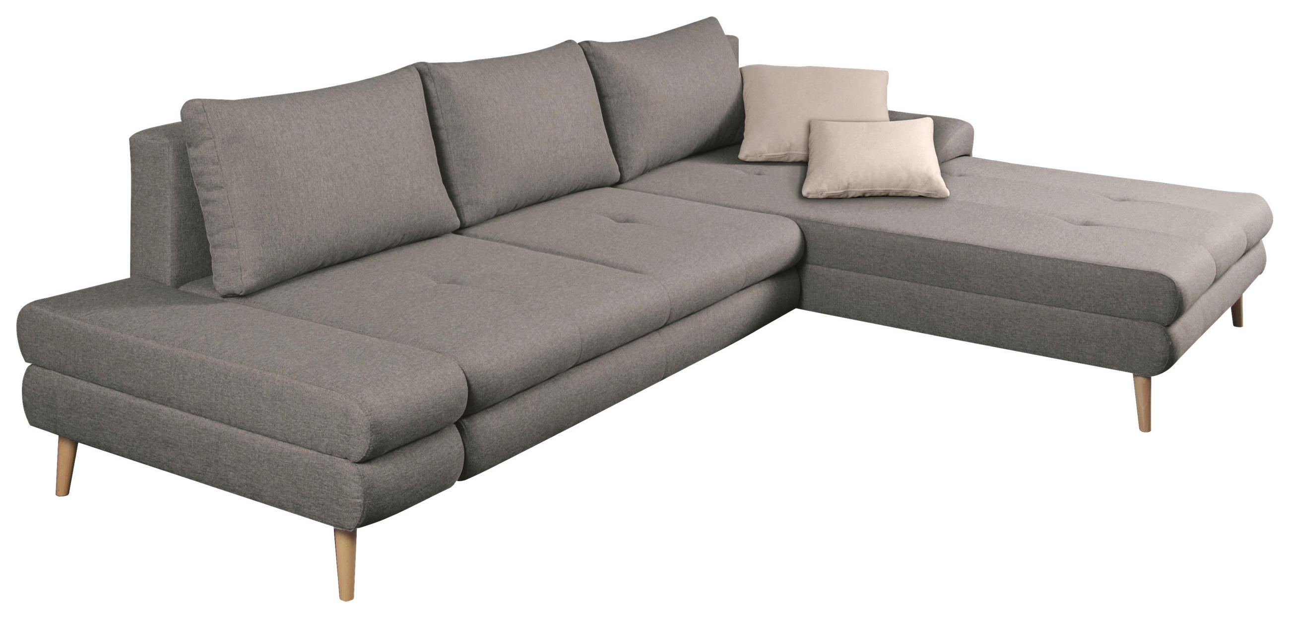 ECKSOFA Greige Webstoff  - Greige/Beige, Trend, Holz/Textil (313/215cm) - MID.YOU