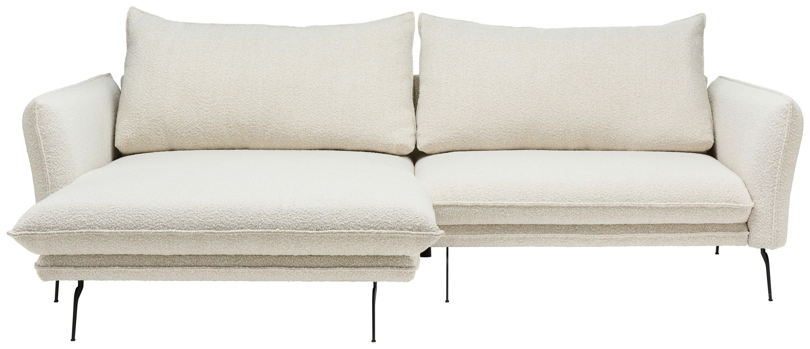 ECKSOFA 182/277 cm  in Bouclé Creme Rückenkissen, Rücken echt  182/277 cm  - Creme/Schwarz, Design, Textil/Metall (182/277cm) - Stylife