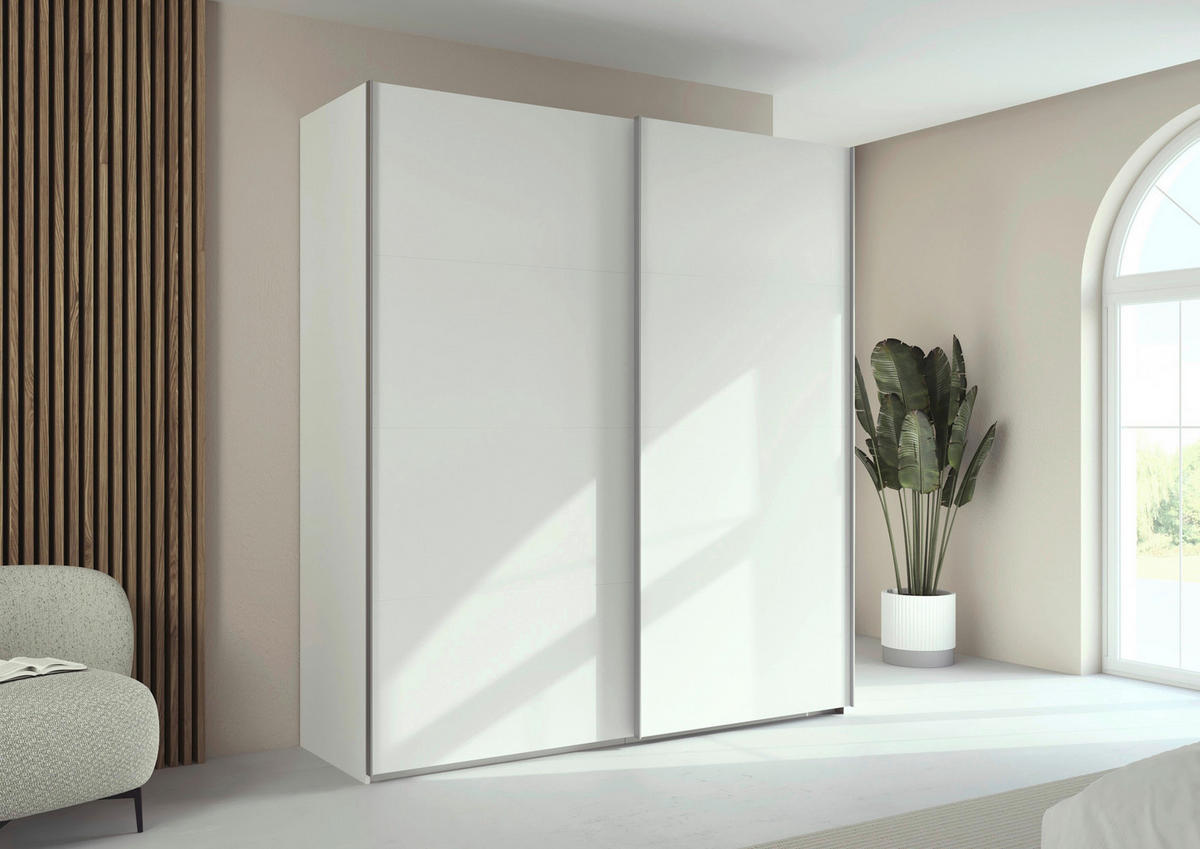SCHWEBETÜRENSCHRANK 201/236/68 cm 2-türig Weiß  - Alufarben/Weiß, Basics, Holzwerkstoff/Metall (201/236/68cm) - Novel