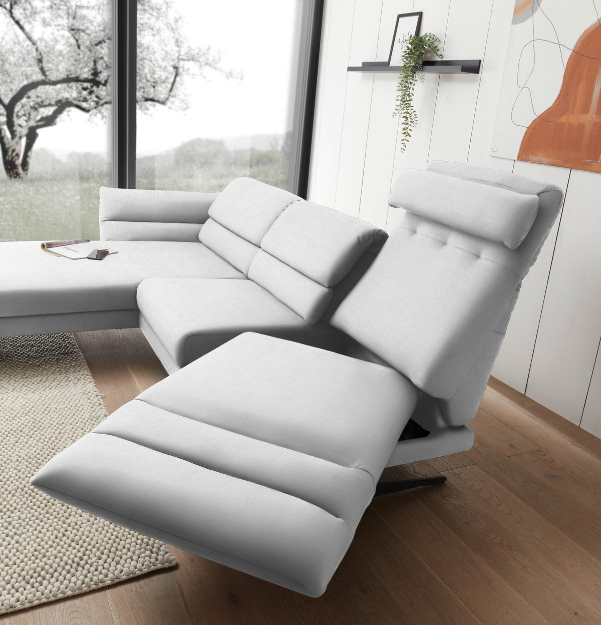 ECKSOFA in Flachgewebe Creme  176-217/279-327 cm  - Creme/Schwarz, Design, Textil/Metall (176-217/279-327cm) - Dieter Knoll