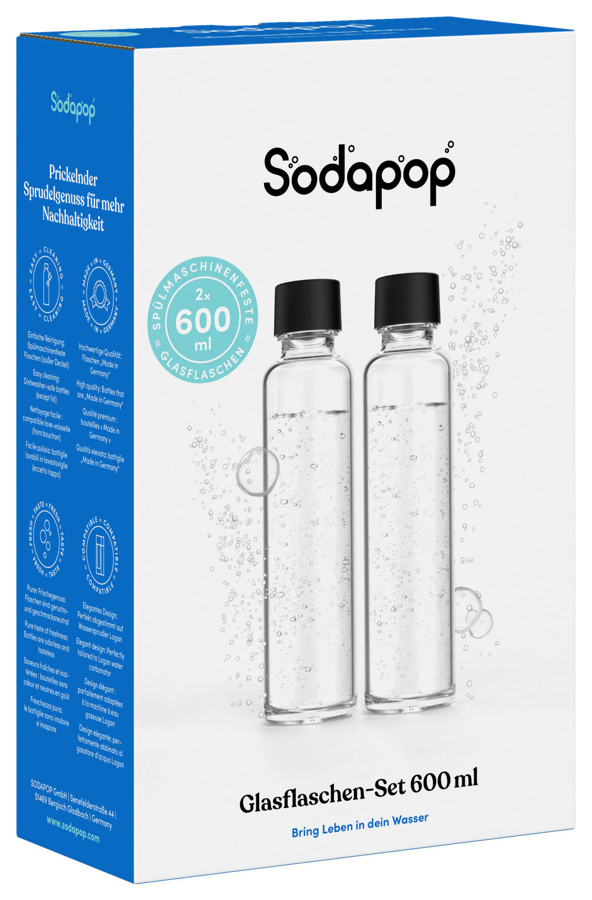 WASSERSPRUDLER-FLASCHE Logan 2er Set  - Transparent, Basics, Glas (7/28.5/7cm) - Sodapop