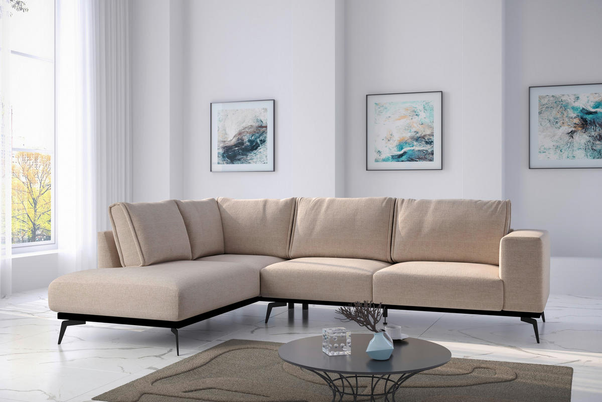 ECKSOFA in beflockt Beige  - Beige/Schwarz, Design, Holz/Textil (200/293cm) - MID.YOU