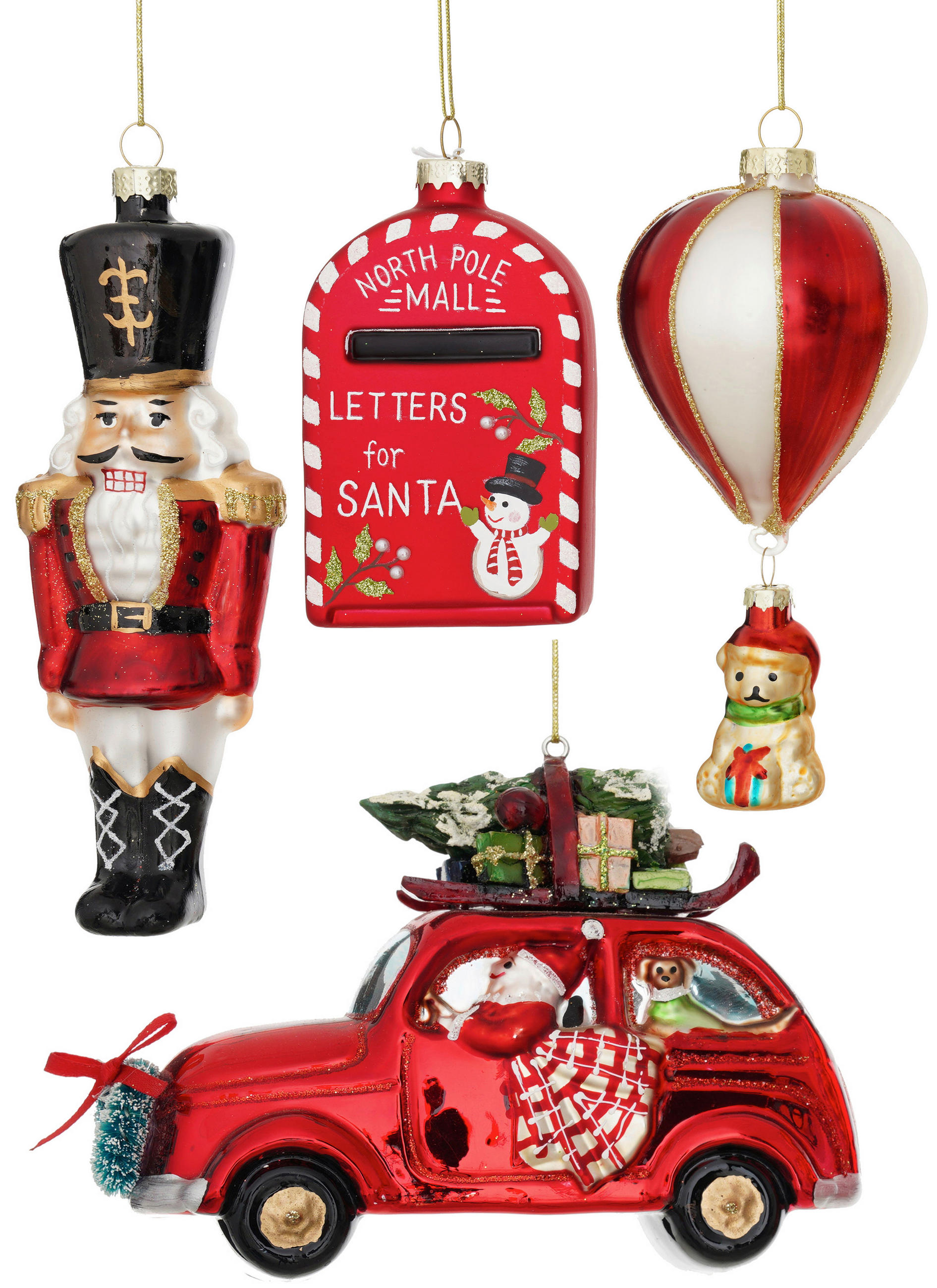 DEKOHÄNGER  - Dunkelgrün/Rot, LIFESTYLE, Glas/Naturmaterialien - X-Mas