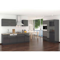 KÜCHENBLOCK 390 cm   in Graphitfarben  - Silberfarben/Graphitfarben, Modern, Holzwerkstoff/Metall (390cm) - Held