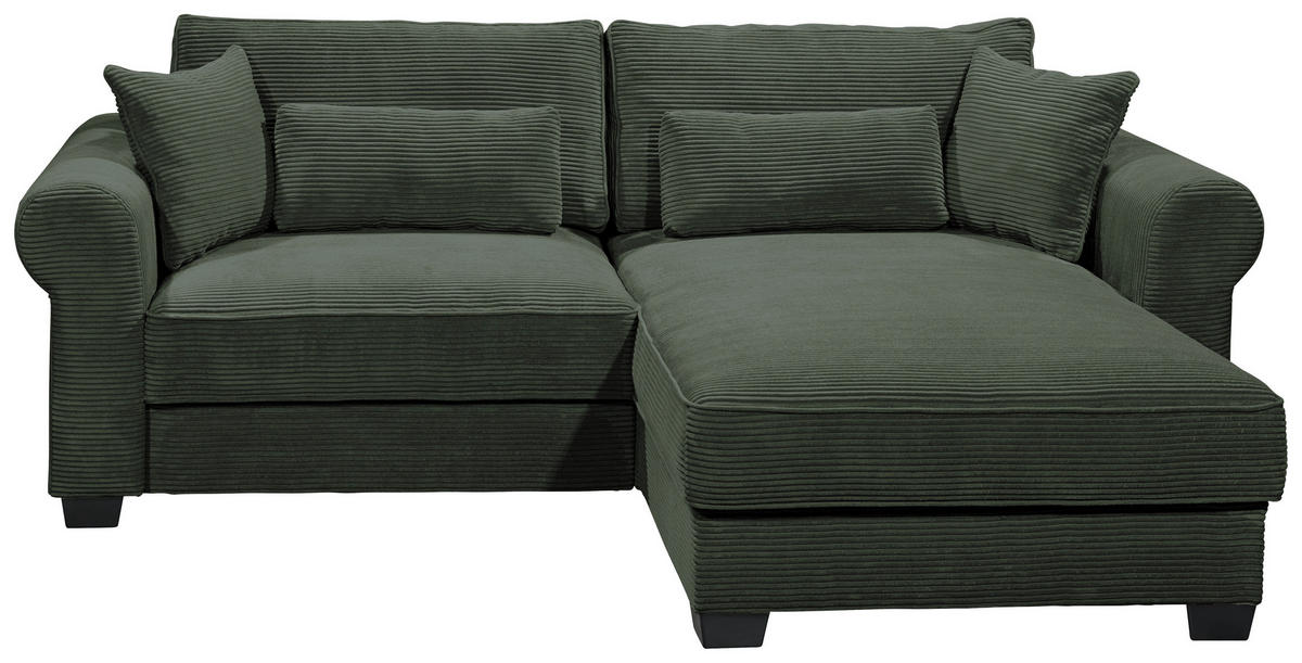 ECKSOFA in Cord Dunkelgrün  - Dunkelgrün/Schwarz, Basics, Kunststoff/Textil (255/92/185cm) - MID.YOU