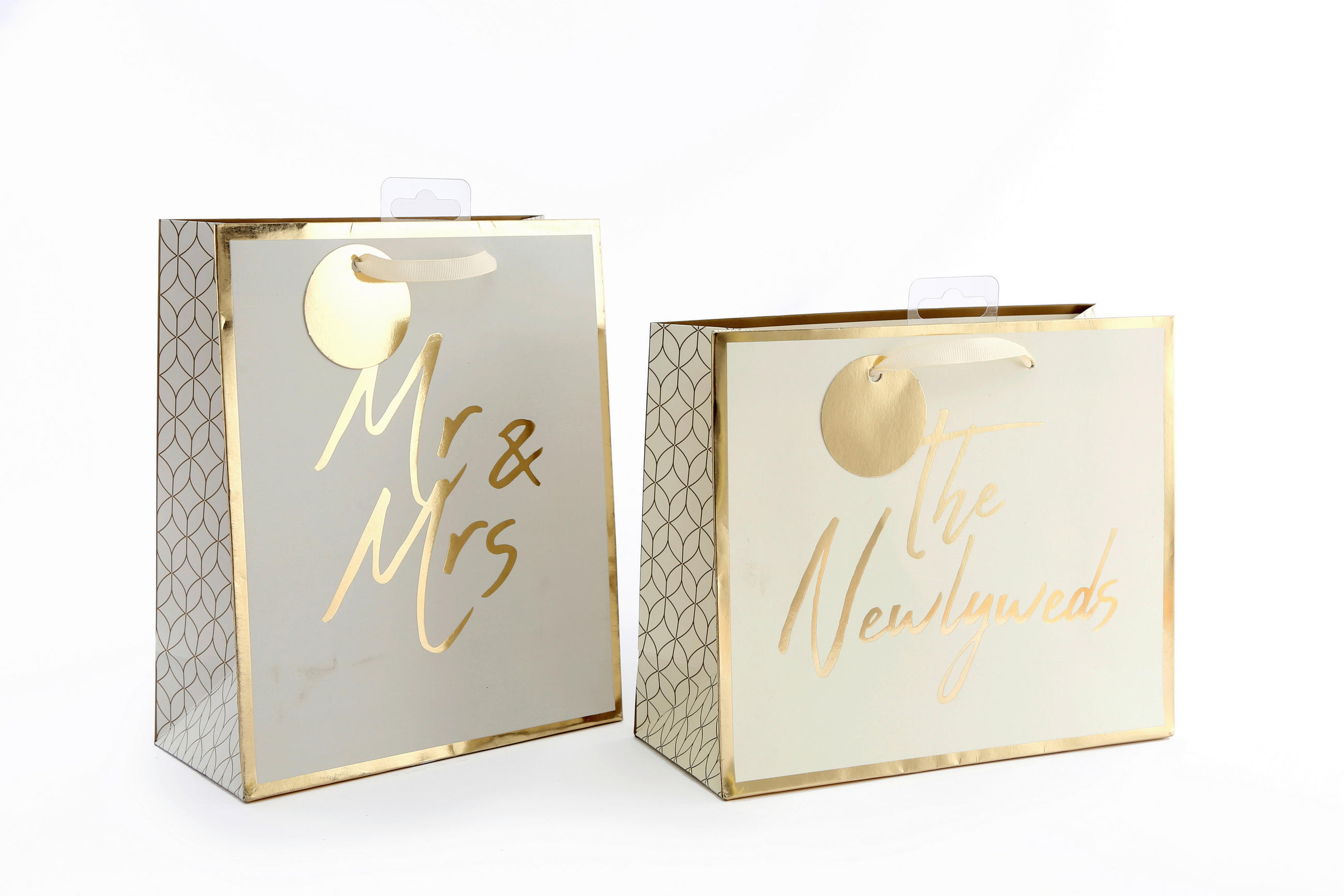 DÁRKOVÁ TAŠKA - šedá/béžová, Basics, papír (19/23/9cm)