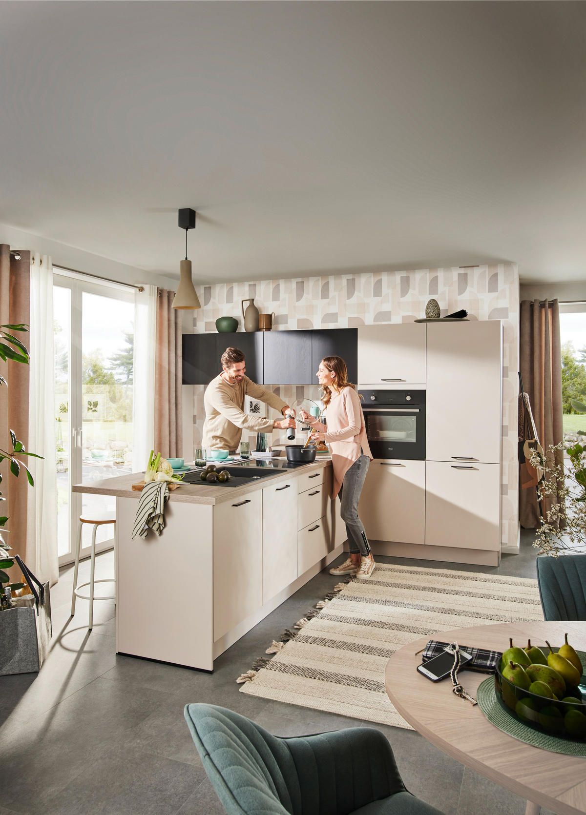 EINBAUKÜCHE TOP SOFT  - Kaschmir/Eichefarben, Design, Holzwerkstoff - Moderano