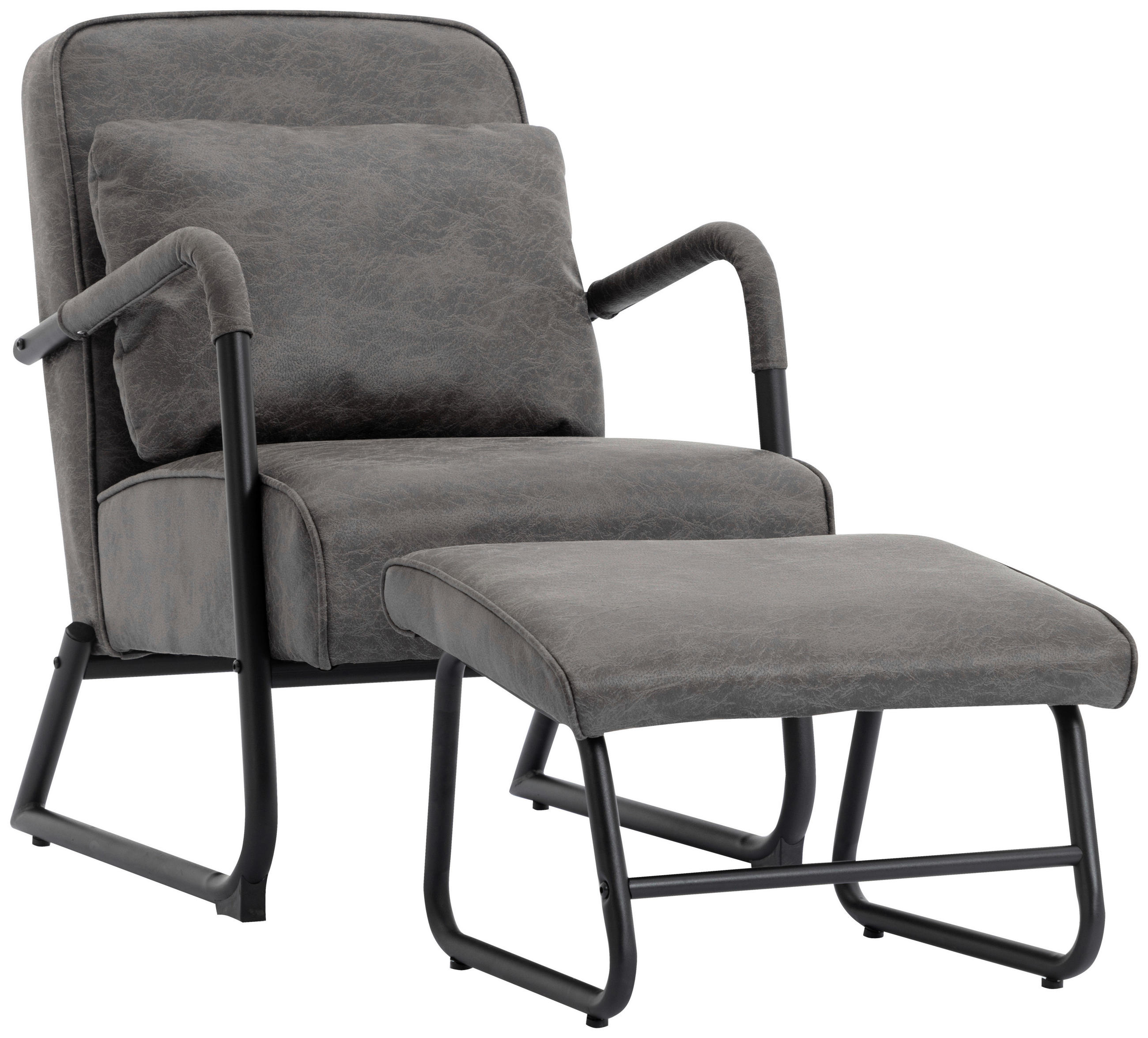 RELAXSESSELSET Mikrofaser    - Schwarz/Grau, Design, Textil/Metall (80/85/57cm) - Livetastic