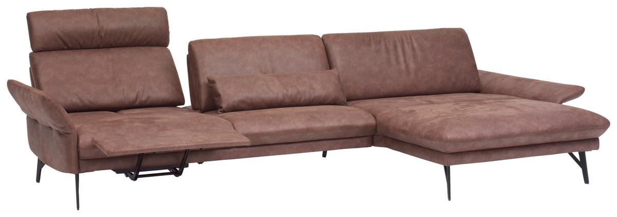 ECKSOFA in Lederlook Dunkelbraun  - Dunkelbraun/Anthrazit, Design, Textil/Metall (330/175cm) - Himolla