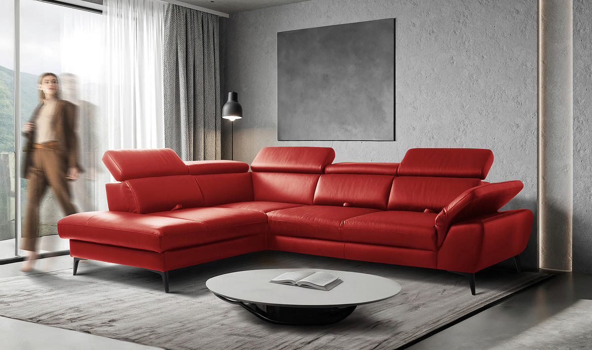 ECKSOFA  in Lederlook Echtleder Rot  220/274 cm  - Rot/Schwarz, Design, Leder/Textil (220/274cm) - Livetastic