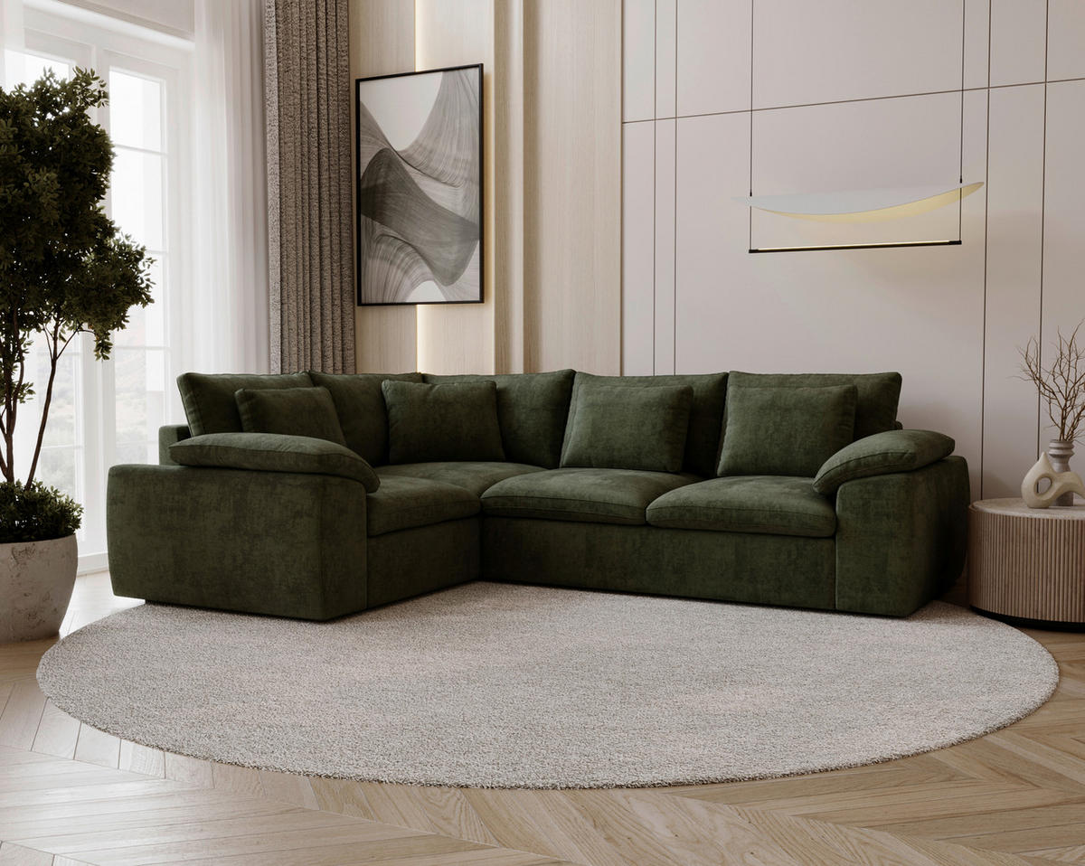 ECKSOFA Chenille Grün  - Schwarz/Grau, Design, Kunststoff/Textil (216/289cm) - Livetastic