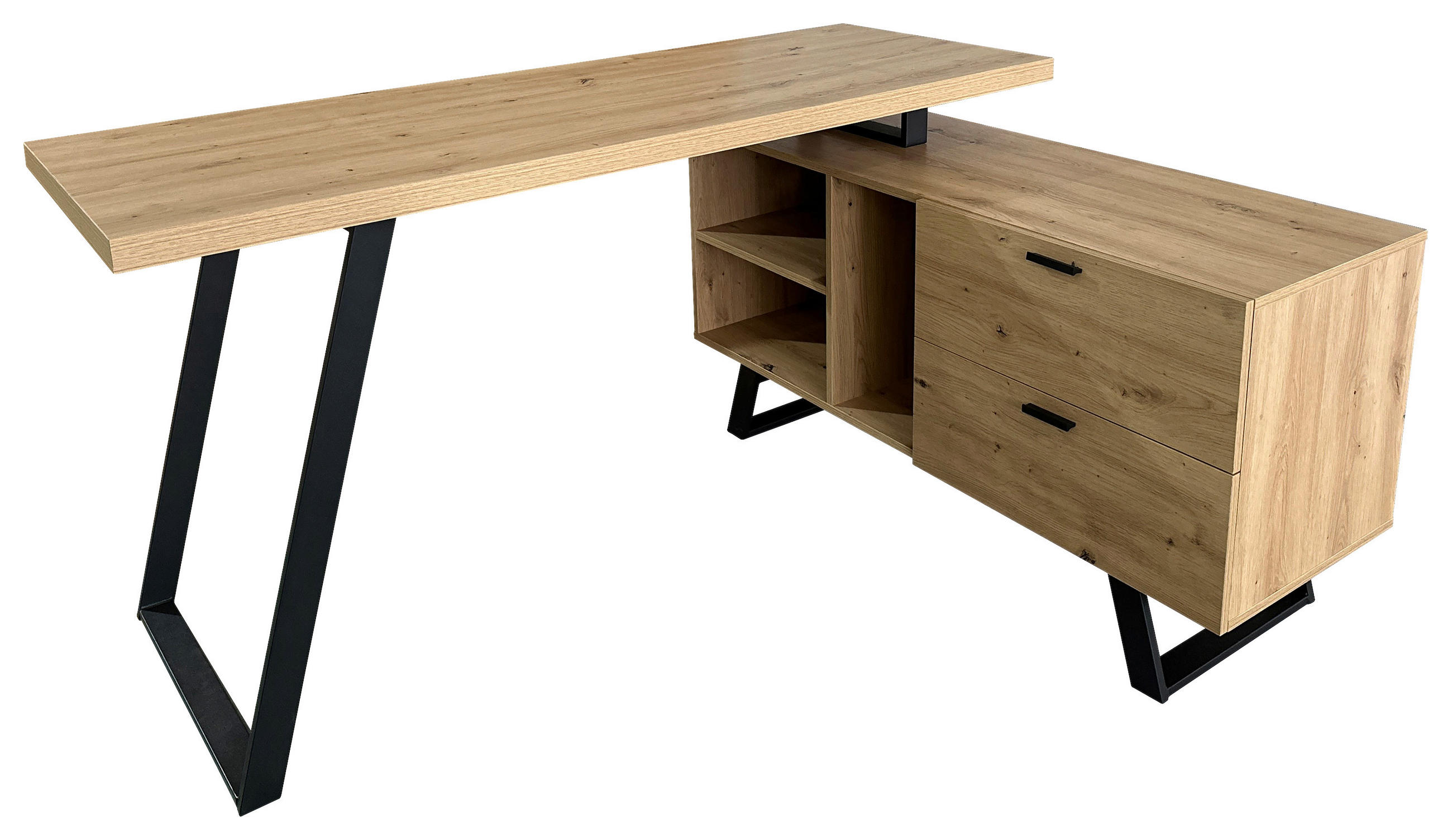 ECKSCHREIBTISCH 150/60/75 cm  in Schwarz, Eichefarben  - Eichefarben/Schwarz, MODERN, Holzwerkstoff/Metall (150/60/75cm) - MID.YOU