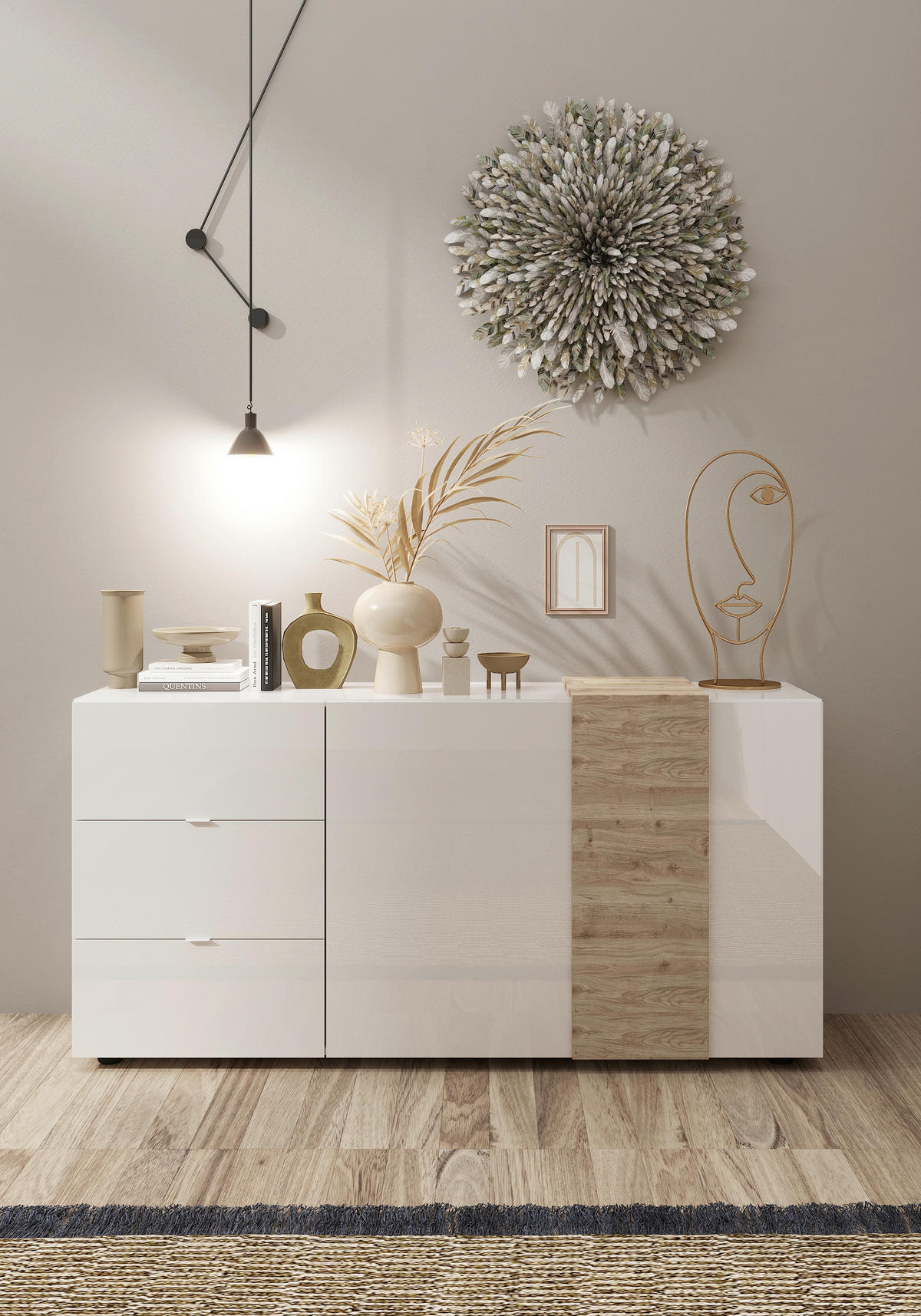 SIDEBOARD  181/86/44 cm 3 Schublade(n)  - Weiss Hochglanz/Weiss, Design, Holzwerkstoff/Kunststoff (181/86/44cm) - MID.YOU