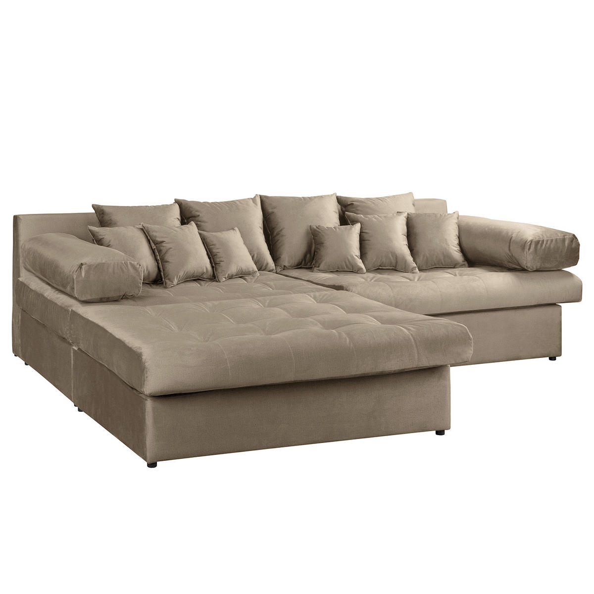 ECKSOFA Naomi in Velours Braun Rückenkissen  243/284 cm  - Schwarz/Braun, Design, Kunststoff/Textil (243/284cm) - P & B