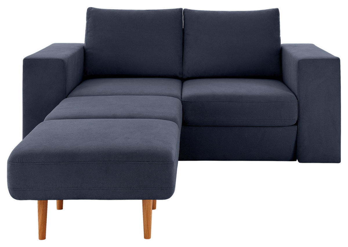 DREISITZER-SOFA inkl. Hocker Webstoff Dunkelblau  - Eichefarben/Dunkelblau, Design, Holz/Textil (212/96/107cm) - LOOKS by W.Joop
